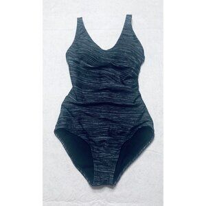 Speedo One Piece Swimsuit Size 6 Womens Black Gray Built In Bra